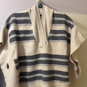 American Eagle Outfitters - Knit Poncho, Cream/Black/Gray Striped, with Hood